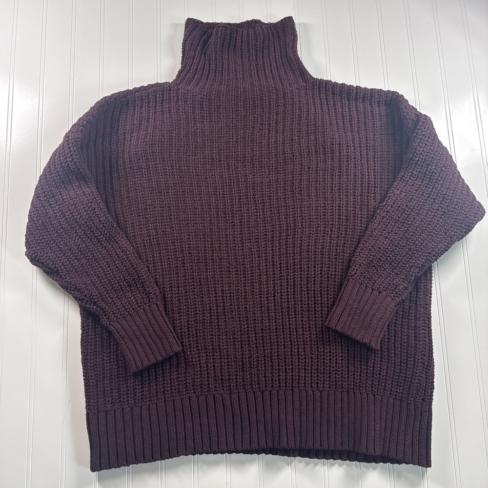 Aerie Sweater Womens Size S Plum Mock Neck Wool Blend Chunky Knit Oversized